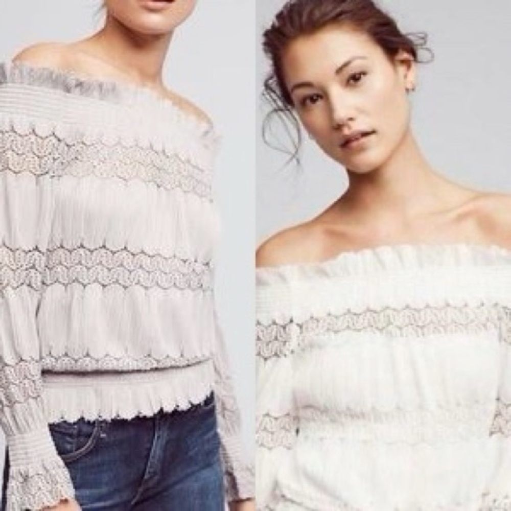 { DELETTA } Anthropologie Riley White Off the Shoulder Boho Top